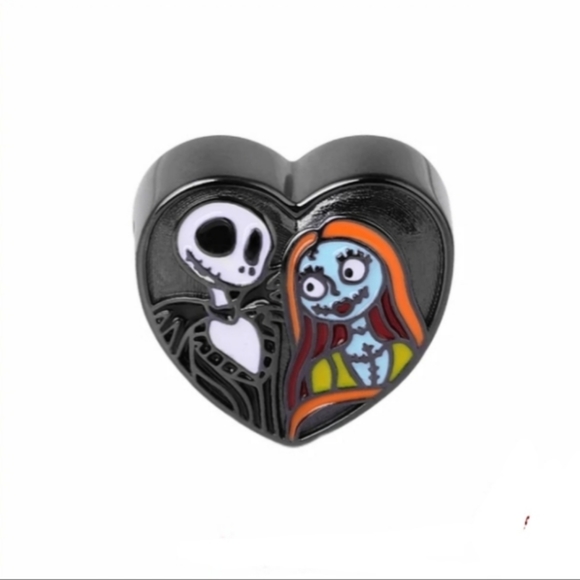 Jack Skellington & Sally Black Heart Nightmare Before Christmas charm S925 SS - Picture 1 of 8